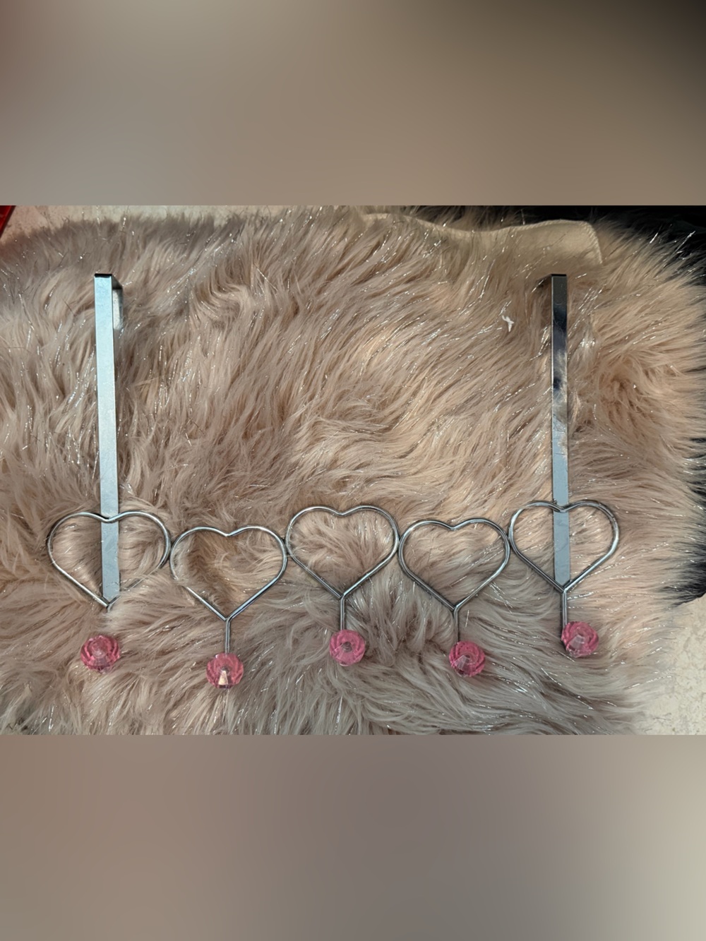 Pink Crystal Heart Scarf Holder - Silver Hooks